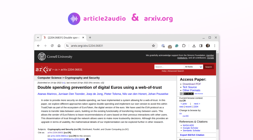 convert arXiv to speech with article2audio.app